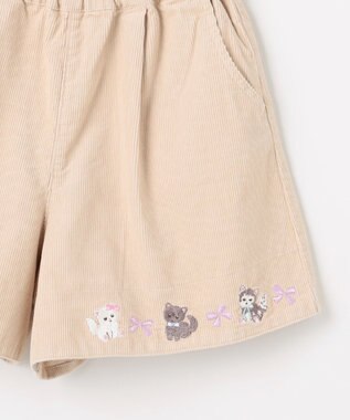 ANY KIDS ネコ刺繍 コーデュロイ ショートパンツ ベージュ