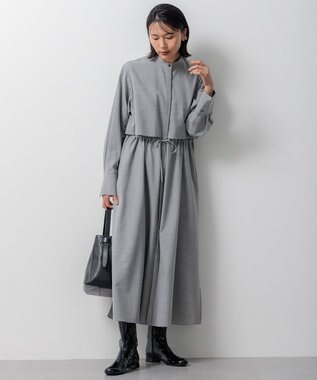 23区 【洗える】TWマットクロス シャツワンピース ライトグレー系