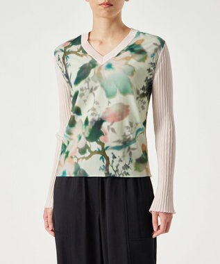  【洗える】Lens Blur Botanical コンビ ニット