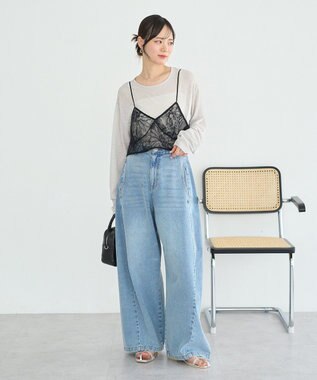 earth music&ecology サイドタックスーパーワイドデニムパンツ Light Blue