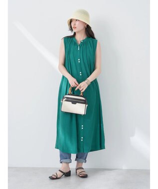 earth music&ecology ノースリーブギャザーワンピース Green