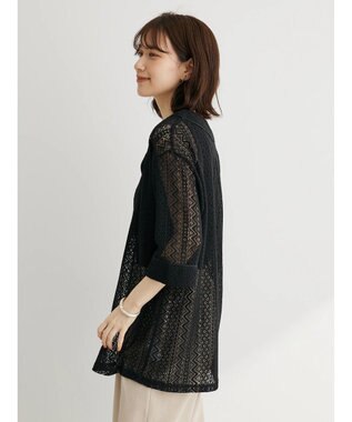 Green Parks カフタンレース７分袖ブラウス Black