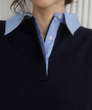 WEGO 【ANGIE VINTAGE】シャツ襟 ドッキング　フェイクレイヤード ニット トップス ネイビー