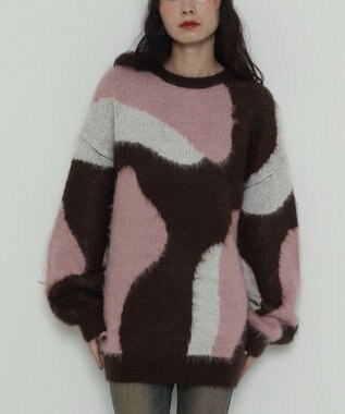 WEGO 【2025年秋冬新作】シャギーパターンニットBIGプルオーバー 柄2