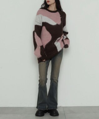 WEGO 【2025年秋冬新作】シャギーパターンニットBIGプルオーバー 柄2