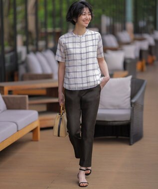 J.PRESS LADIES 【WEB限定カラーあり】TCシャンブレーサテンST テーパード パンツ ダークブラウン系