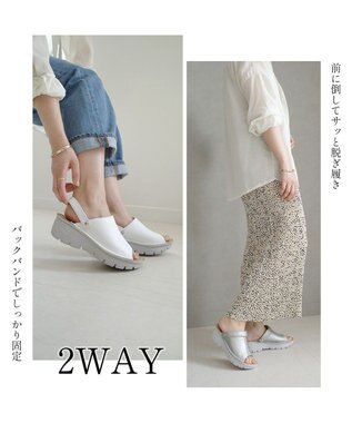 Pointer 本革 超軽量厚底サボサンダル ホワイト