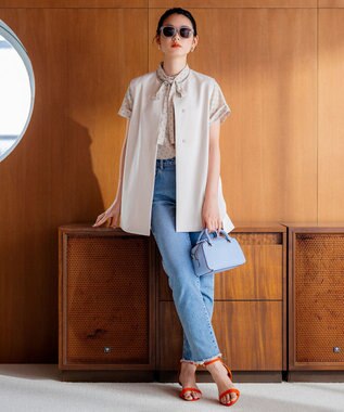 組曲 【洗える】パールポイントショートレングス ジレ ライトグレー系