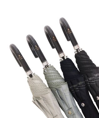 MOONBAT 【遮光率100％/遮熱/UV】LANVIN en Bleu (ランバン オン ブルー)晴雨兼用日傘 ピコレース シルバーラメ刺繍 長傘 ライトグレー