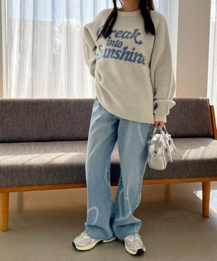 WEGO スプレーペイントストレートデニムパンツ デニム淡色