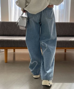 WEGO スプレーペイントストレートデニムパンツ デニム淡色