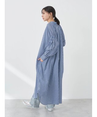 earth music&ecology コットンボイルギャザーワンピース Check Blue