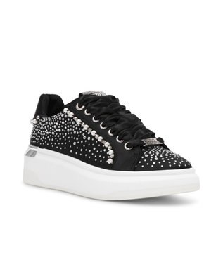 STEVE MADDEN GLORIES パールビジューレースアップスニーカー ブラック