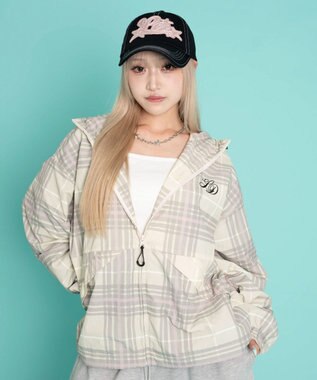 WEGO 【ユニセックス着用ITEM/MLサイズ展開】チェックロゴフードブルゾン ピンクソノタ