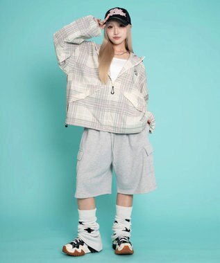 WEGO 【ユニセックス着用ITEM/MLサイズ展開】チェックロゴフードブルゾン ピンクソノタ