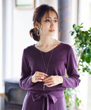 Tiaclasse L 【洗える】1枚で着映えするチェック柄編みニットワンピース パープル