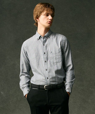  【柔らか・光沢感】コットンビエラストライプ シャツ