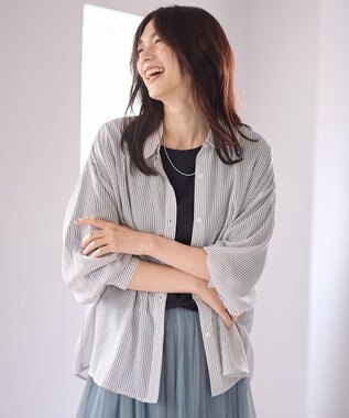 ANY L 【洗濯機可】シアーシャツ ブラウンストライプ