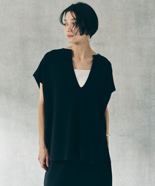 UNFILO L 【WEB限定カラー】スゴ機能美ニット キーネック ジレ ブラック