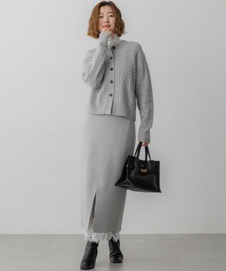 23区 S 【洗える】カシミヤブレンド ケーブルニットカーディガン ライトグレー系