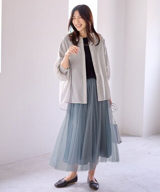 ANY L 【洗濯機可】シアーシャツ ブラウンストライプ