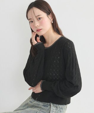 earth music&ecology シアースカラップ透かし編みカーディガン Black