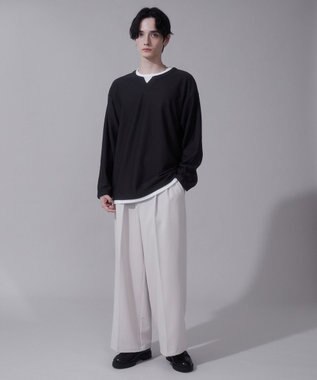 WEGO フェイクレイヤードキーネックT（LS） ブラック中濃色