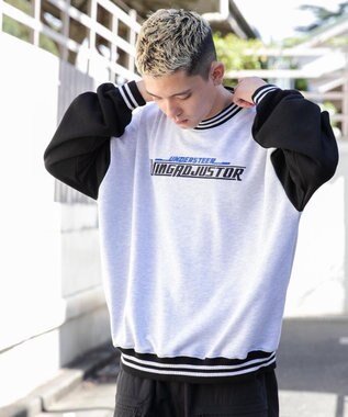 WEGO ヘビーウエイト刺繍バイカラープルオーバー グレー