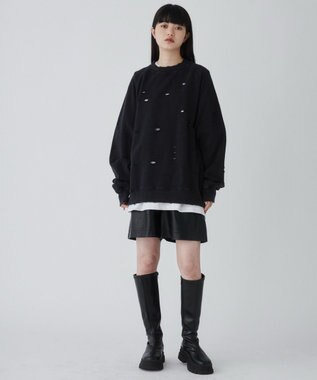 WEGO ダメージプルオーバースウェット ブラック