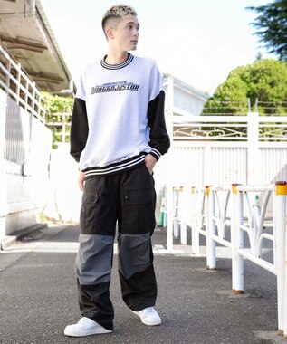 WEGO ヘビーウエイト刺繍バイカラープルオーバー グレー