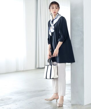 Tiaclasse L 【洗える】大人可愛いバックフレアカットチュニック ネイビー