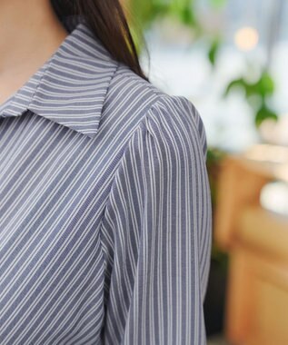 Tiaclasse カシュクールシャツワンピース ネイビーストライプ