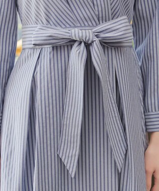 Tiaclasse カシュクールシャツワンピース ネイビーストライプ