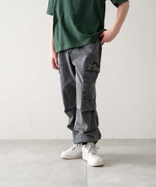 WEGO 【KIDS/150cm/160cm/ウエストゴム】デニムイージーカーゴパンツ（JUNIOR） デニムブラックソノタ