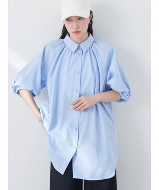 earth music&ecology パフスリーブチュニックブラウス Sax