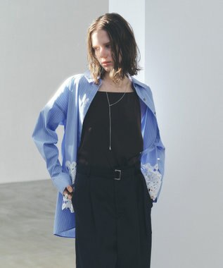 YECCA VECCA レースヘムロングシャツ Stripe