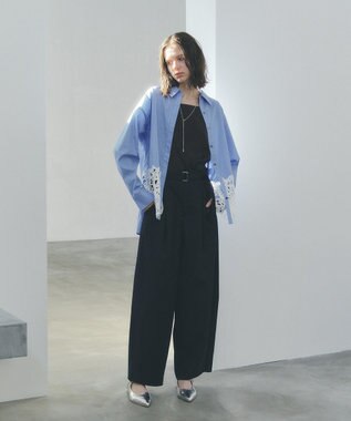 YECCA VECCA レースヘムロングシャツ Stripe