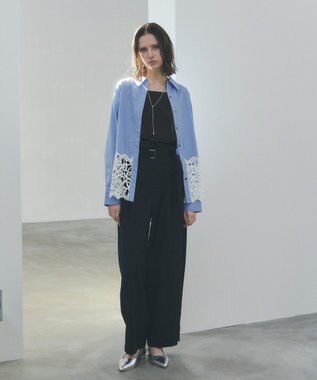 YECCA VECCA レースヘムロングシャツ Stripe