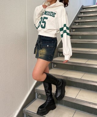 WEGO ナンバリングラインショートプルパーカー ホワイト