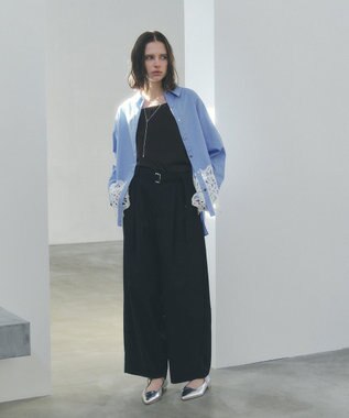 YECCA VECCA レースヘムロングシャツ Stripe