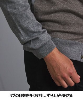 GOTAIRIKU 体温調整に【洗える/チクチクしにくい/ピリングしにくい】イタリア糸 ハイゲージ カーディガン_WOOL100% グレー×バーズアイ柄(25年新色)