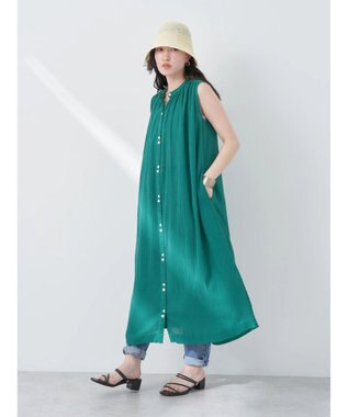 earth music&ecology ノースリーブギャザーワンピース Green