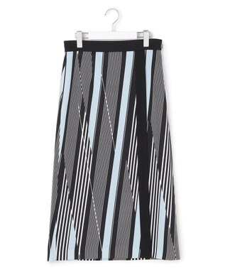 ICB 【先行予約】ランダムストライププリント ストレートスカート ブラック×オフホワイト×サックス