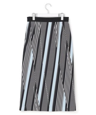 ICB 【先行予約】ランダムストライププリント ストレートスカート ブラック×オフホワイト×サックス