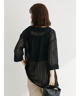 Green Parks カフタンレース７分袖ブラウス Black