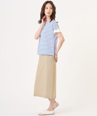 J.PRESS LADIES S 【一枚で着映え】バイカラーボーダー クルーネック カットソー ブルー系