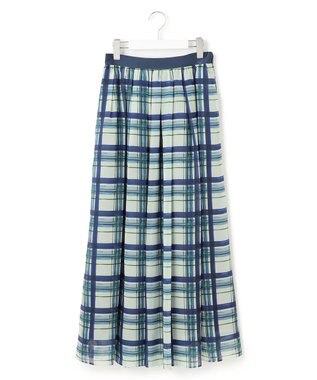 23区 L 【WEB&一部店舗限定/洗える】手書き風チェックプリント ギャザー スカート ブルーチェック