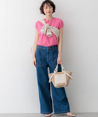 23区 S レーヨンポリエステルストレッチ フレンチスリーブ ニット ピンク系