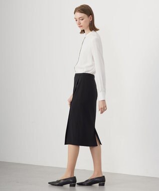 ICB L 【UVケア・速乾・洗える】BackSatinAmunzen バンドカラーブラウス オフホワイト系［シルバー配色］