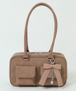 WEGO チャーム付きスクエアボストンバッグ ベージュ